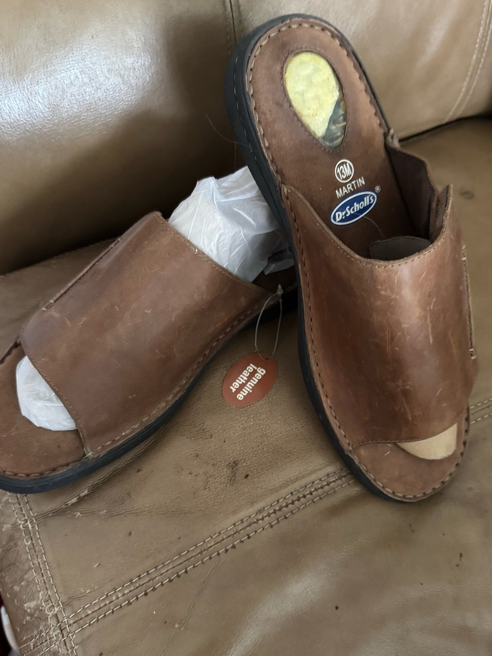 Dr. Scholl's Brown Leather Slide Sandals for Men